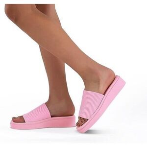 Womens Knit Platform Sandals Size 10 Pink Summer‎ Slip On Open Toe Wedge